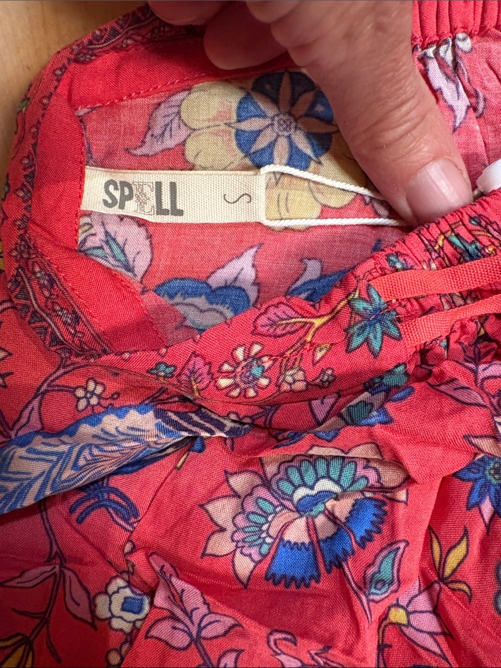 Spell Red Floral Maxi Skirt with Multicolor Floral Motif Sz sm - Picture 7 of 7